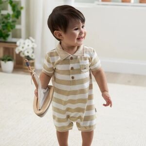 Striped Beige and White Baby Romper Boho Hippie Crunchy Mama Toddler Outfit Set